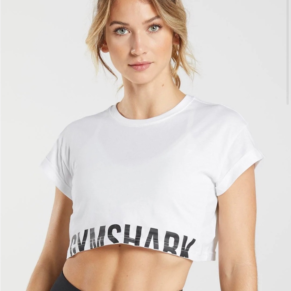 Gymshark White fraction crop top gym fitness athletic shirt